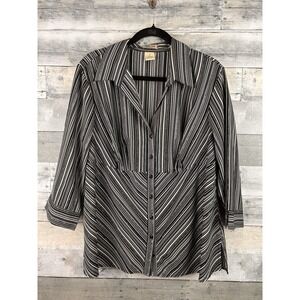 MKM Designs Women's 2X V Neck Button Up Long Sleeve Blouse